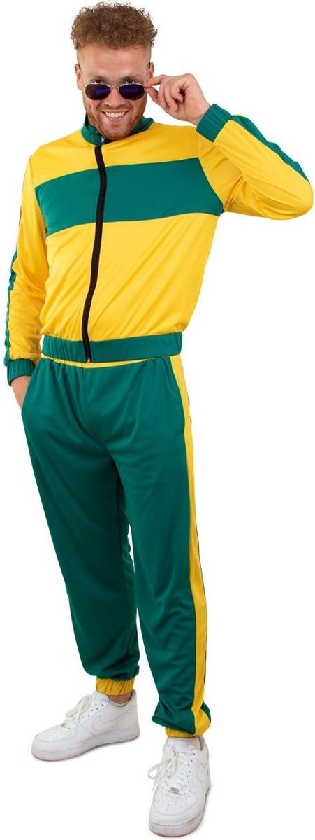 Jaren 80 & 90 Kostuum | Jaren 80 Trainingspak Groen Geel Brazilie | Man | XL | Carnaval kostuum | Verkleedkleding